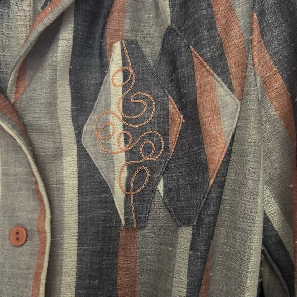 Vintage 70s Size Medium Pink Gray Stripe Day Dress Retro Rockabilly Fit & Flare - Picture 4 of 11